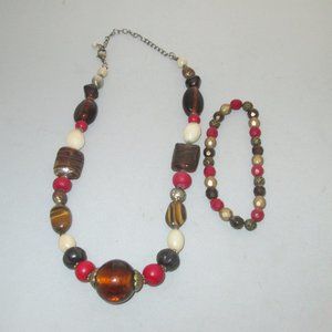 Necklace and bracelet browns red gold colors